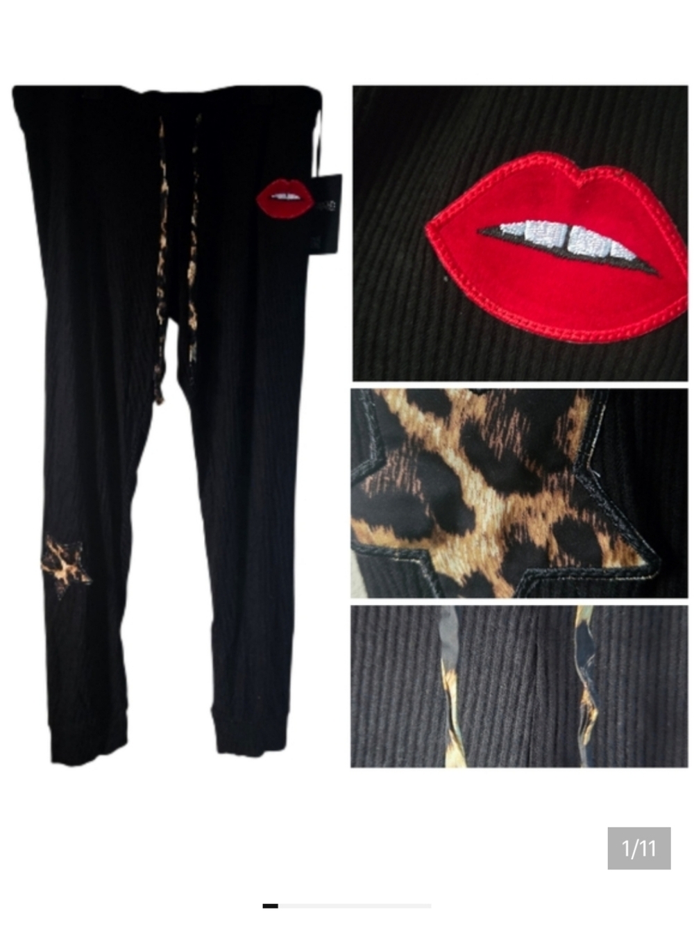 Lauren Moshi Ribbed Leopard Star joggers